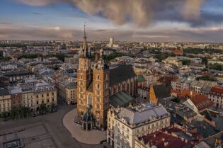 Kraków, Rynek Główny, dron, panorama